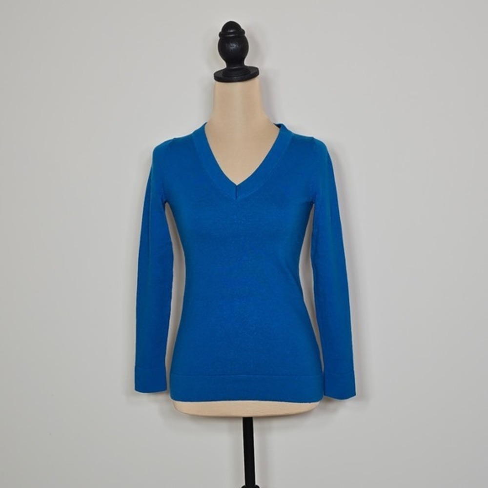 Banana Republic Extra‎ Fine Merino Wool V Neck Long Sleeve Sweater Blue XS